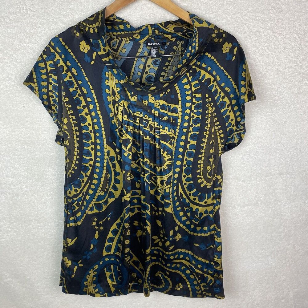 DKNY Womens Sz 8 Silk‎ Paisley Pleated Blouse